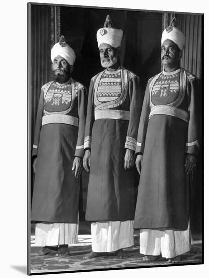 Servants of British Lord Archibald Wavell, Viceroy of India, in Scarlet and Gold Uniforms-Margaret Bourke-White-Mounted Photographic Print