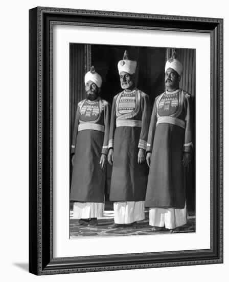 Servants of British Lord Archibald Wavell, Viceroy of India, in Scarlet and Gold Uniforms-Margaret Bourke-White-Framed Photographic Print