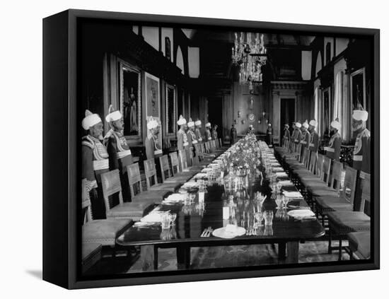 Servants of British Lord Archibald Wavell, Viceroy of India, in their Scarlet and Gold Uniforms-Margaret Bourke-White-Framed Premier Image Canvas