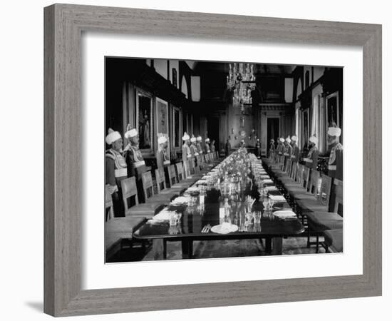 Servants of British Lord Archibald Wavell, Viceroy of India, in their Scarlet and Gold Uniforms-Margaret Bourke-White-Framed Photographic Print