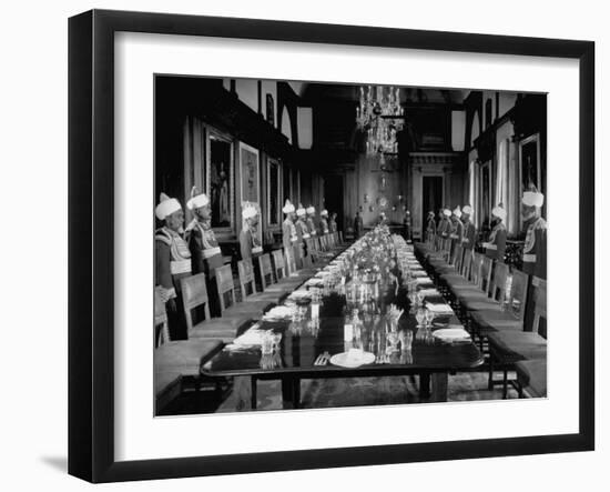 Servants of British Lord Archibald Wavell, Viceroy of India, in their Scarlet and Gold Uniforms-Margaret Bourke-White-Framed Photographic Print