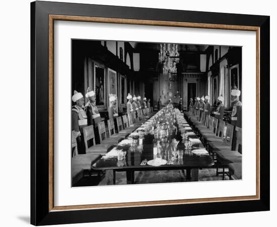 Servants of British Lord Archibald Wavell, Viceroy of India, in their Scarlet and Gold Uniforms-Margaret Bourke-White-Framed Photographic Print