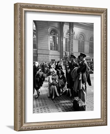 Servicemen and Civilians Waiting For Trains at Pennsylvania Station During Wartime-Alfred Eisenstaedt-Framed Photographic Print