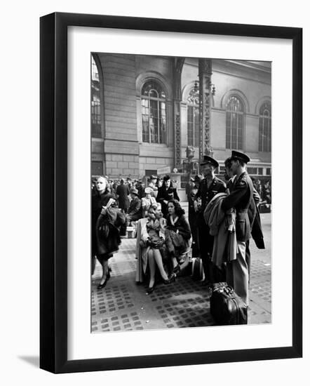 Servicemen and Civilians Waiting For Trains at Pennsylvania Station During Wartime-Alfred Eisenstaedt-Framed Photographic Print