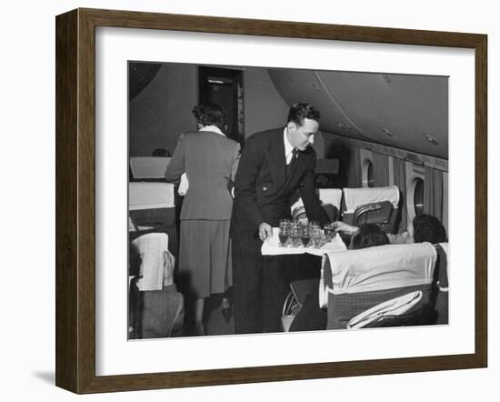Serving Drinks, over English Channel, before Dinner, During a Transatlantic Flight-Peter Stackpole-Framed Photographic Print