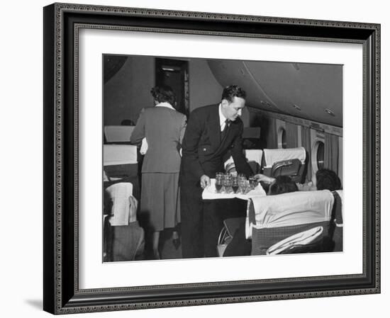 Serving Drinks, over English Channel, before Dinner, During a Transatlantic Flight-Peter Stackpole-Framed Photographic Print