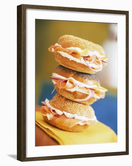 Sesame and Poppy Seed Bagels with Salmon Slices-null-Framed Photographic Print