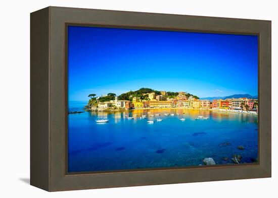 Sestri Levante, Silence Bay Sea Harbor and Beach View. Liguria, Italy-stevanzz-Framed Premier Image Canvas