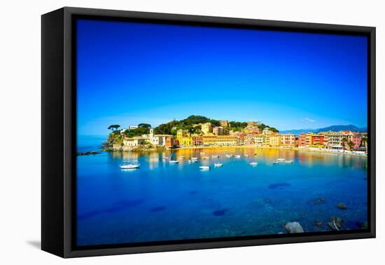 Sestri Levante, Silence Bay Sea Harbor and Beach View. Liguria, Italy-stevanzz-Framed Premier Image Canvas