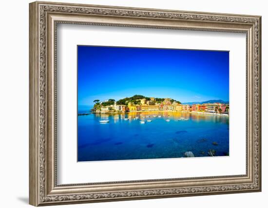 Sestri Levante, Silence Bay Sea Harbor and Beach View. Liguria, Italy-stevanzz-Framed Photographic Print