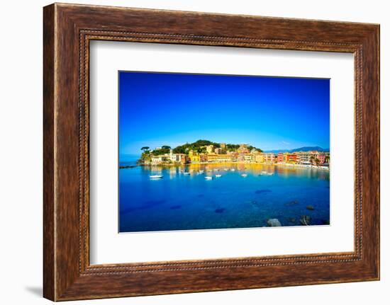 Sestri Levante, Silence Bay Sea Harbor and Beach View. Liguria, Italy-stevanzz-Framed Photographic Print