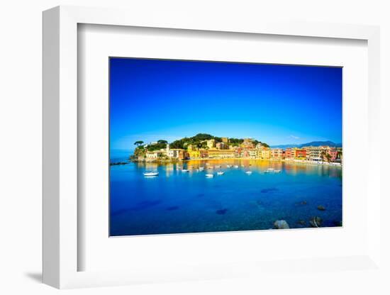 Sestri Levante, Silence Bay Sea Harbor and Beach View. Liguria, Italy-stevanzz-Framed Photographic Print