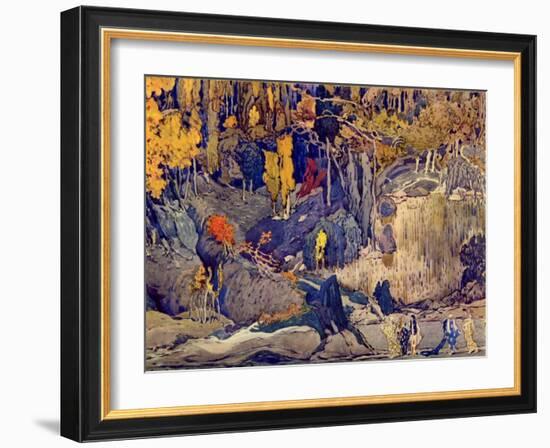 Set design for 'Prelude to the Afternoon of a Faun', 1912 (gouache on paper)-Leon Bakst-Framed Giclee Print