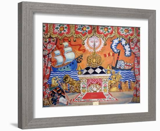 Set Design for 'The Flea', by Yevgeny Zamyatin, 1925 (Tempera on Wood)-Boris Mikhailovich Kustodiev-Framed Giclee Print