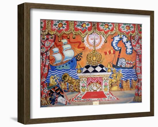 Set Design for 'The Flea', by Yevgeny Zamyatin, 1925 (Tempera on Wood)-Boris Mikhailovich Kustodiev-Framed Giclee Print