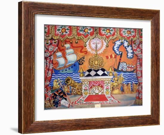 Set Design for 'The Flea', by Yevgeny Zamyatin, 1925 (Tempera on Wood)-Boris Mikhailovich Kustodiev-Framed Giclee Print