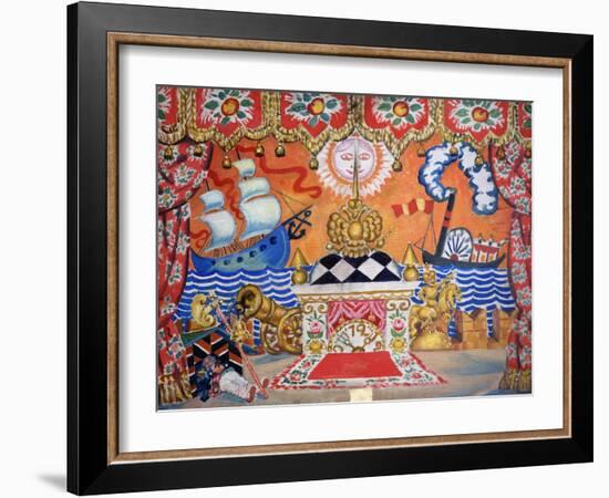 Set Design for 'The Flea', by Yevgeny Zamyatin, 1925 (Tempera on Wood)-Boris Mikhailovich Kustodiev-Framed Giclee Print