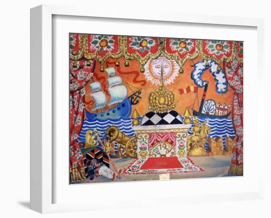 Set Design for 'The Flea', by Yevgeny Zamyatin, 1925 (Tempera on Wood)-Boris Mikhailovich Kustodiev-Framed Giclee Print