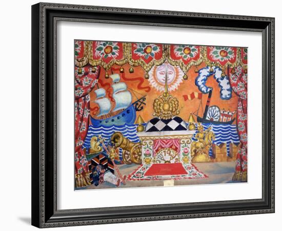 Set Design for 'The Flea', by Yevgeny Zamyatin, 1925 (Tempera on Wood)-Boris Mikhailovich Kustodiev-Framed Giclee Print