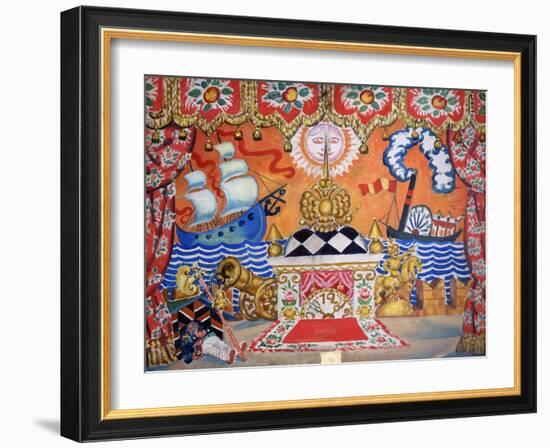 Set Design for 'The Flea', by Yevgeny Zamyatin, 1925 (Tempera on Wood)-Boris Mikhailovich Kustodiev-Framed Giclee Print