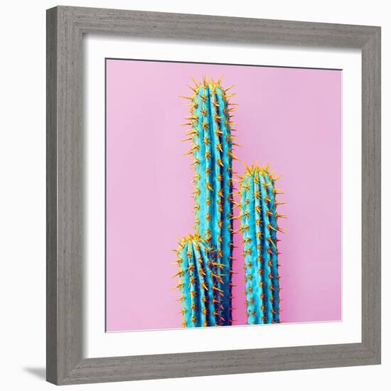 Set Neon Cactus. Minimal Creative Stillife-null-Framed Photographic Print