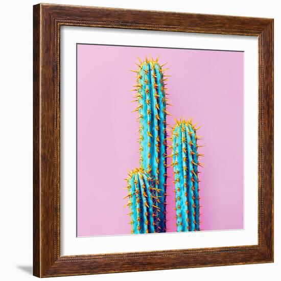 Set Neon Cactus. Minimal Creative Stillife-null-Framed Photographic Print