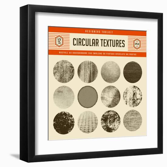 Set of 12 Highly Detailed Circular Vector Textures - Great as Backgrounds for Vintage Emblems or As-shootandwin-Framed Art Print
