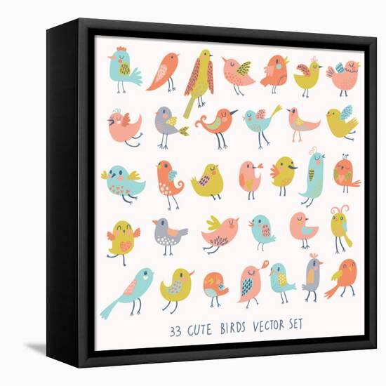 Set of 33 Cute Birds in Vector. Cartoon Collection with Funny Little Bird Family.-smilewithjul-Framed Stretched Canvas