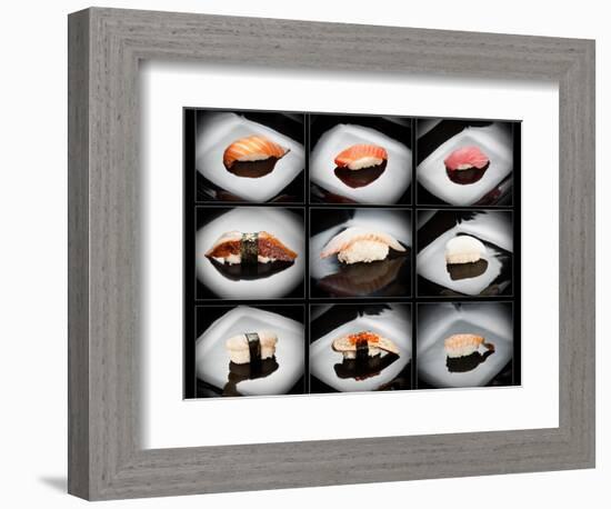 Set Of 9 Different Nigirizushi (Sushi)-Lev4-Framed Art Print