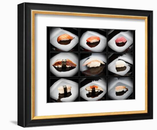 Set Of 9 Different Nigirizushi (Sushi)-Lev4-Framed Art Print