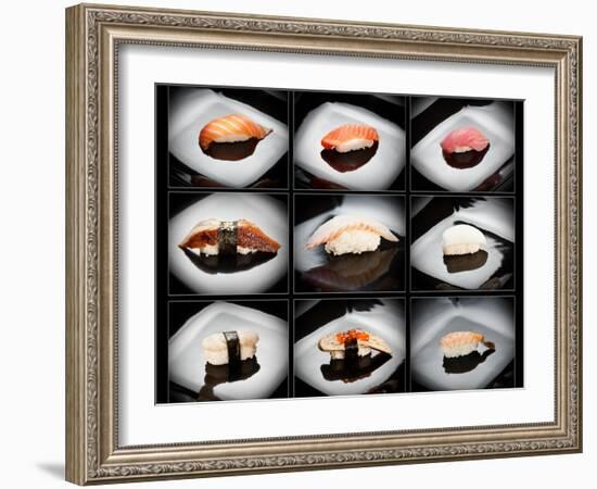 Set Of 9 Different Nigirizushi (Sushi)-Lev4-Framed Art Print