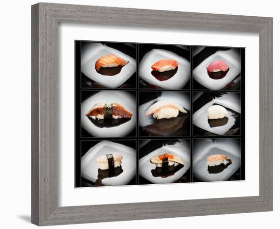 Set Of 9 Different Nigirizushi (Sushi)-Lev4-Framed Art Print