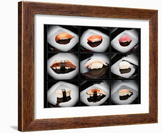 Set Of 9 Different Nigirizushi (Sushi)-Lev4-Framed Art Print