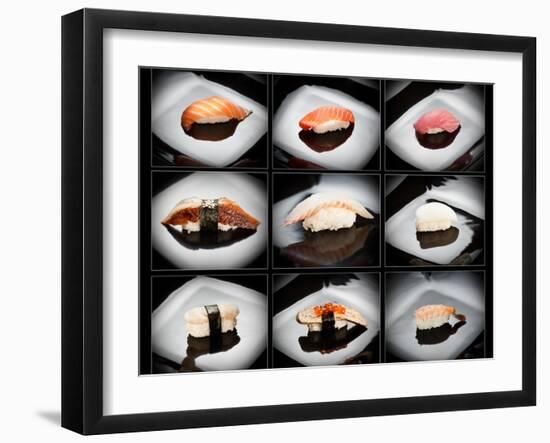 Set Of 9 Different Nigirizushi (Sushi)-Lev4-Framed Art Print