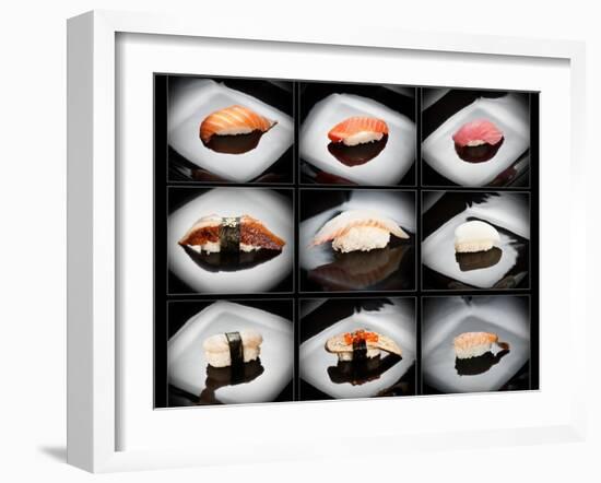 Set Of 9 Different Nigirizushi (Sushi)-Lev4-Framed Art Print