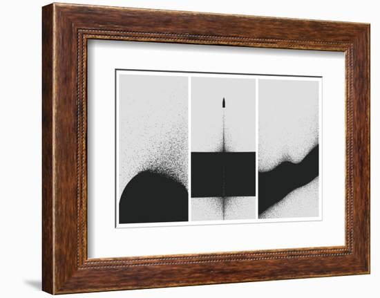Set of Black and White Backgrounds with Dust Explosion and Particle Spraying-Maxger-Framed Photographic Print