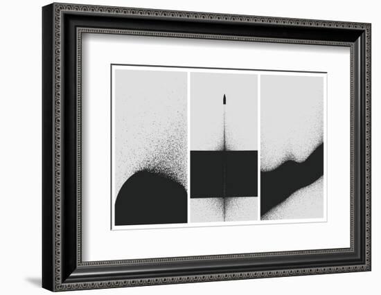 Set of Black and White Backgrounds with Dust Explosion and Particle Spraying-Maxger-Framed Photographic Print