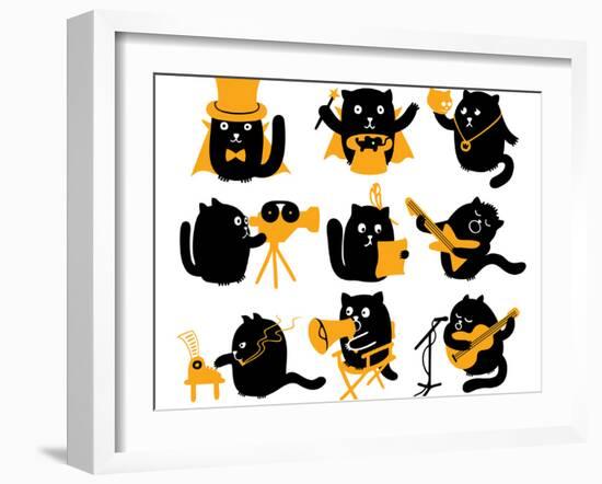 Set of Black Cats. Creative Professions-oliycka-Framed Art Print