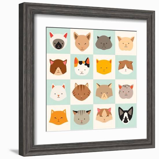 Set of Cute Cats Icons-coffeee_in-Framed Art Print