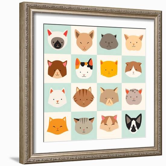 Set of Cute Cats Icons-coffeee_in-Framed Art Print