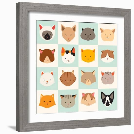 Set of Cute Cats Icons-coffeee_in-Framed Art Print