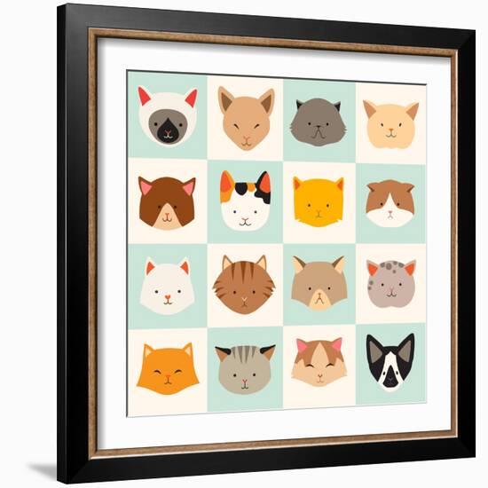 Set of Cute Cats Icons-coffeee_in-Framed Art Print