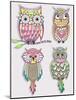 Set Of Cute Colorful Owls-cherry blossom girl-Mounted Art Print