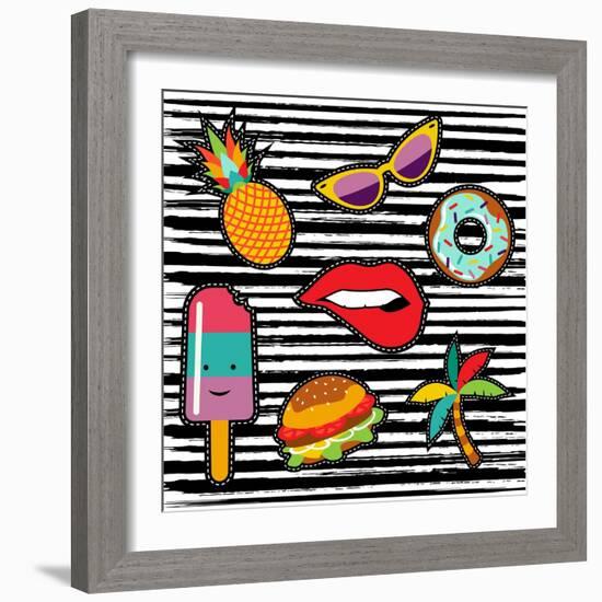 Set of Cute Colorful Patch Badges for Embroidery or Stickers with Happy Summer Designs-Cienpies Design-Framed Art Print