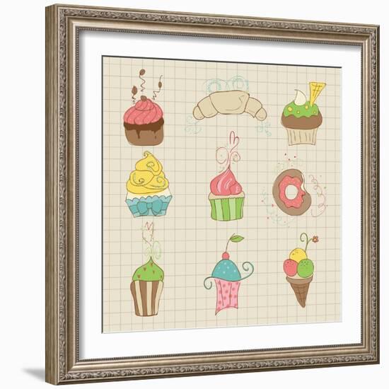 Set Of Cute Cupcakes And Desserts - For Design, Scrapbook, Invitation-woodhouse-Framed Art Print