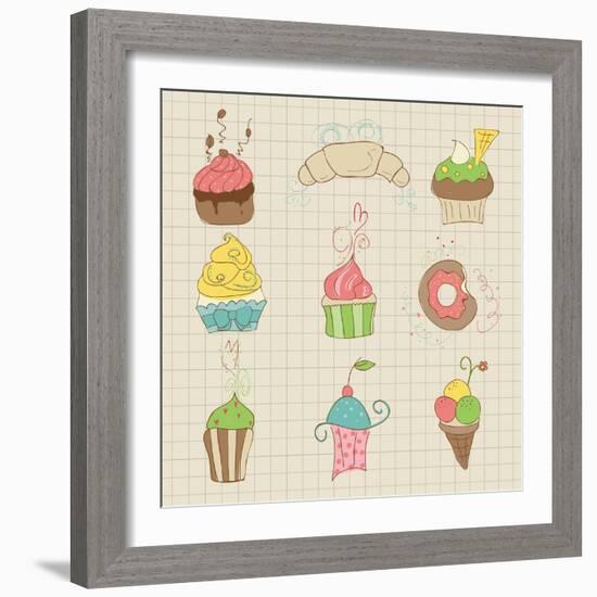 Set Of Cute Cupcakes And Desserts - For Design, Scrapbook, Invitation-woodhouse-Framed Art Print