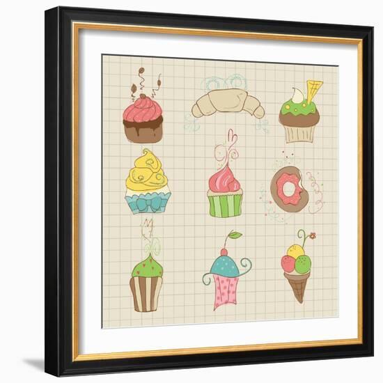 Set Of Cute Cupcakes And Desserts - For Design, Scrapbook, Invitation-woodhouse-Framed Art Print