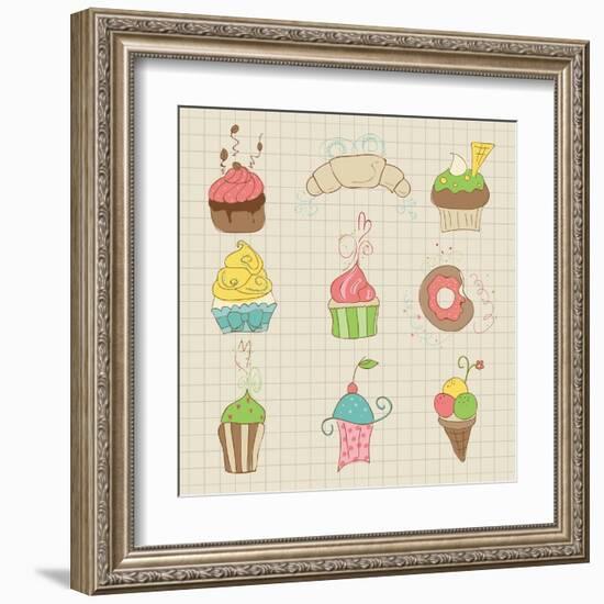 Set Of Cute Cupcakes And Desserts - For Design, Scrapbook, Invitation-woodhouse-Framed Art Print