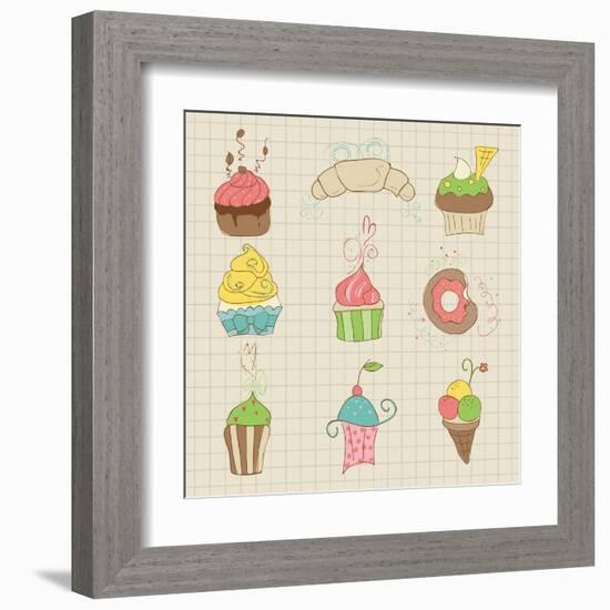 Set Of Cute Cupcakes And Desserts - For Design, Scrapbook, Invitation-woodhouse-Framed Art Print