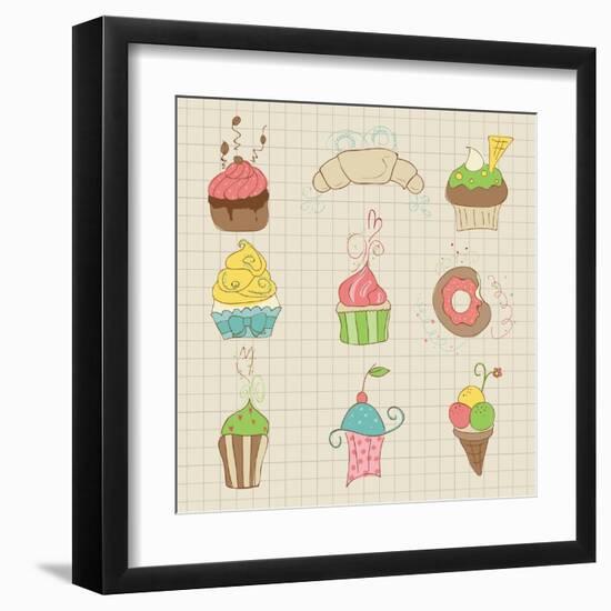 Set Of Cute Cupcakes And Desserts - For Design, Scrapbook, Invitation-woodhouse-Framed Art Print